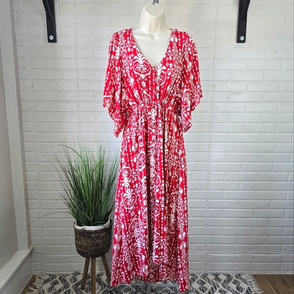 Knox Rose Dresses & Skirts - Knox Rose Red Abstract Print Kimono Dress size Medium Oversized